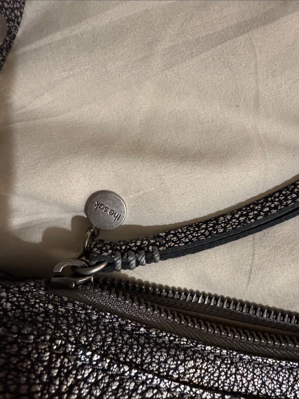 The Sak Metallic Pebbled Shoulder Bag in Dark Silver-Black - Picture 2 of 5